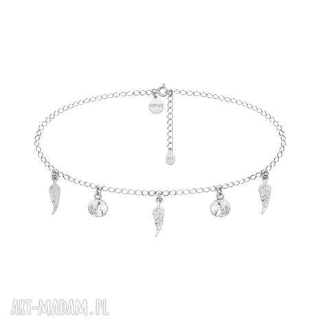 srebrny choker z piórkami i bezbarwnymi kryształami swarovski crystal