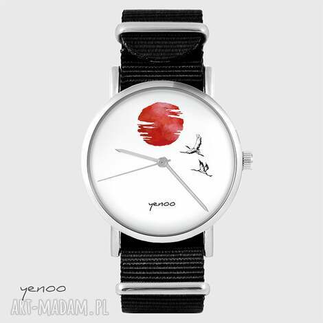 Zegarek handmade Japońskie żurawie 2 - czarny nato - prezent dla niej