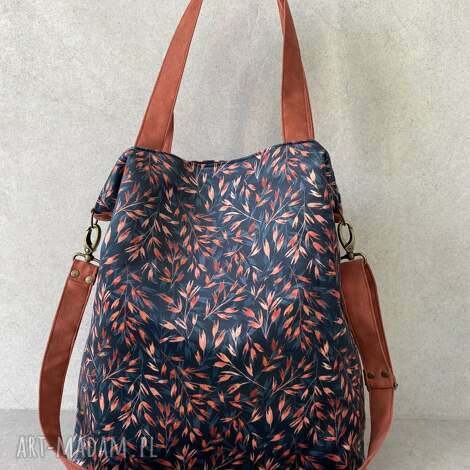 torba na ramię xxl - print listeczki wegańska, welur