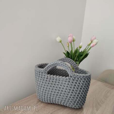 Koszyk - torba do ręki szydełkowa ze sznurka 25x20 cm (handmade) - plażowa na zakupy