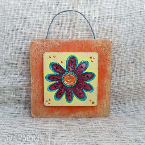 obrazek na drewnie flower melody ręcznie malowany, dekoracja do domu, ozdoba