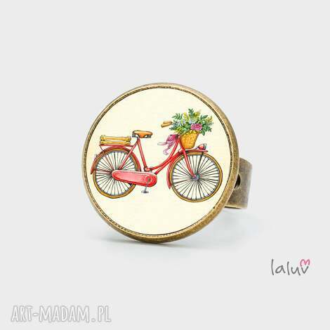 Pierścionek Love Bike Laluv - regulowany z grafiką pod szkiełkiem