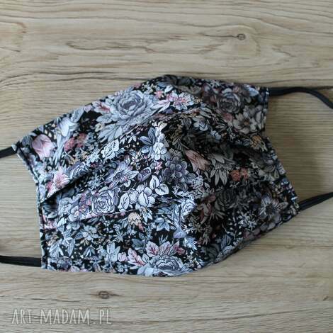 maseczka bawełniana - szare kwiaty, maska, kolorowe maseczki