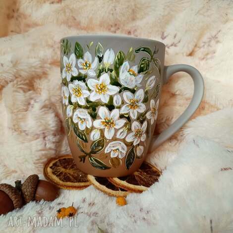 Jaśmin. Ręcznie malowany kubek porcelanowy 300 ml - prezent dla niej