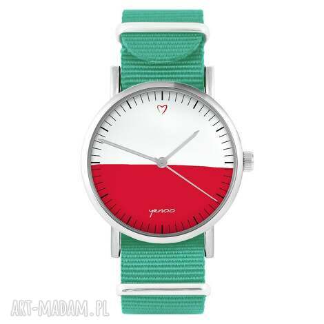 zegarek - polska flaga turkusowy, nylonowy dla niej prezent zegarki