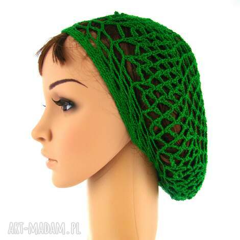 plażowa siatka na włosy w kolorze trawiastej zieleni czapka, beret, ażur