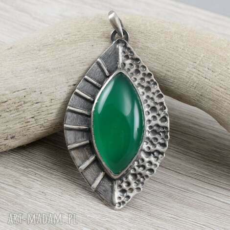 Zielony chalcedon w srebrze 925 - ręcznie robiony wisior Chile Art 1953a