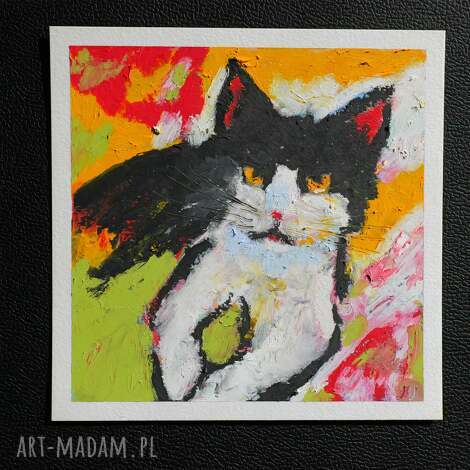 Kot Bonifacy - oryginalna pastela olejna 15x15 cm