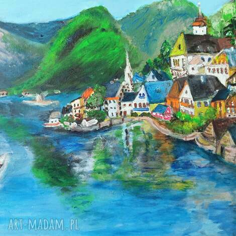 Obraz akrylowy Hallstatt - ręcznie malowany pejzaż 40x50 cm, Krystyna Mosciszko