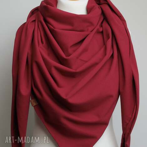 duża chusta bawełniana bordowa, modna apaszka szalik na jesień zimę