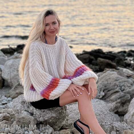 Sweter oversize z alpaki i jedwabiu - ręcznie robiony, unikat na prezent