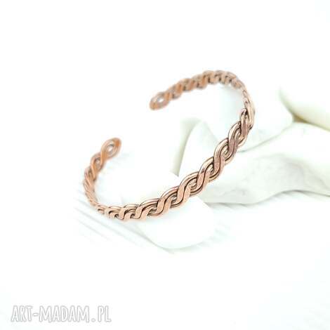 Miedziana bransoletka mankietowa - wyplatana wire wrapping