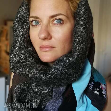 Kolorowy ciepły komin patchworkowy zimowy - boho handmade dla kobiet