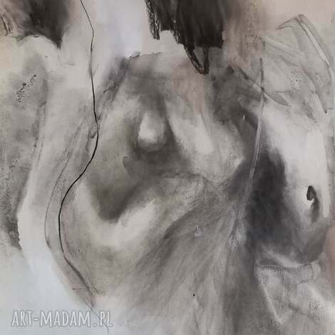 Nudes 100x70 - czarno-biała grafika kobiety z węgla, duży obraz do salonu i sypialni