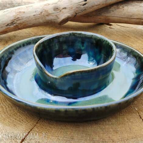 Ceramiczna salaterka do przekąsek z miejscem na dip - ręcznie toczona kamionka (c658)
