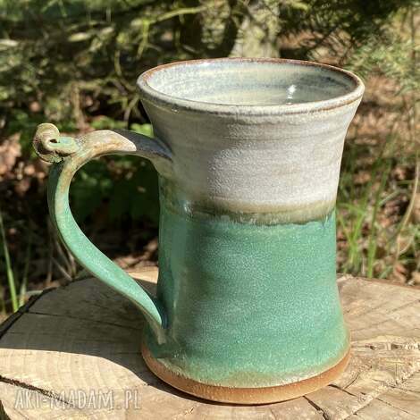Kubek ceramiczny 300 ml surowy rustykalny - zielony mat i beżowy połysk