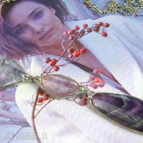 długi naszyjnik chwost wisiorek ametyst i kryształ, pomysł na prezent kobieta