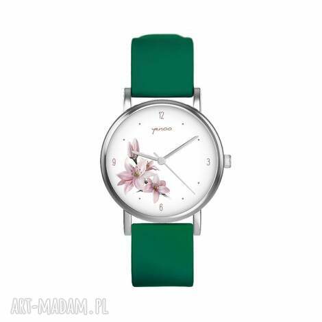 zegarki zegarek mały - lilia silikonowy, zielony kwiaty mamy