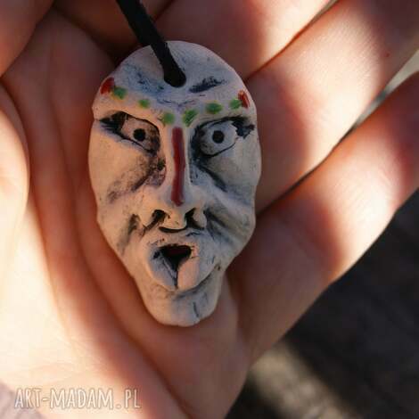 wisior twarz szamana amulet, boho, prezent