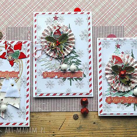 Zestaw kartek świątecznych Gnomy - 3 sztuki, handmade scrapbooking (16x11 cm)