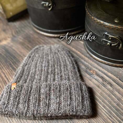 Brązowa czapka wełniana slouchy z alpaki i merino