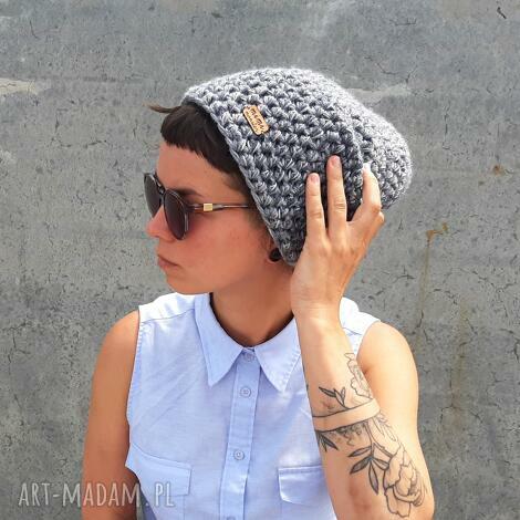 Mimi Monster - czapka hand made no. 053 beanie szara, ciepła czapka, narciarska, prezent
