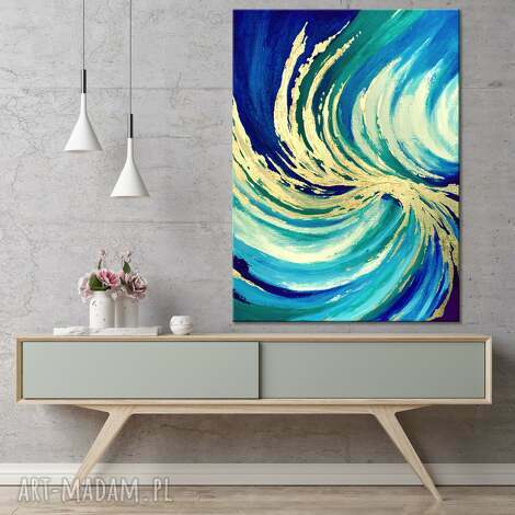 Obraz abstrakcyjny ręcznie malowany Wave 60x80 cm z złotem i fakturą