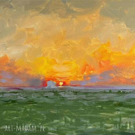 Wschód słońca w Avebury - ręcznie malowany obraz olejny na płótnie 70x50 cm (sygnowany)