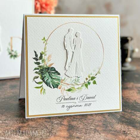 Elegancka kartka ślubna w pudełku z inicjałami - personalizowany prezent 14x14 cm