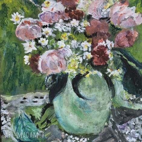Piwonie - obraz akrylowy na płótnie 30x40x1 cm, ręcznie malowany i sygnowany