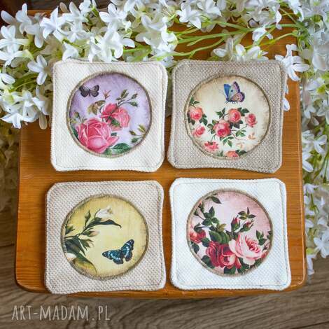Komplet podkładek Zaczarowany ogród 3 - 4 sztuki, kwiaty (handmade)