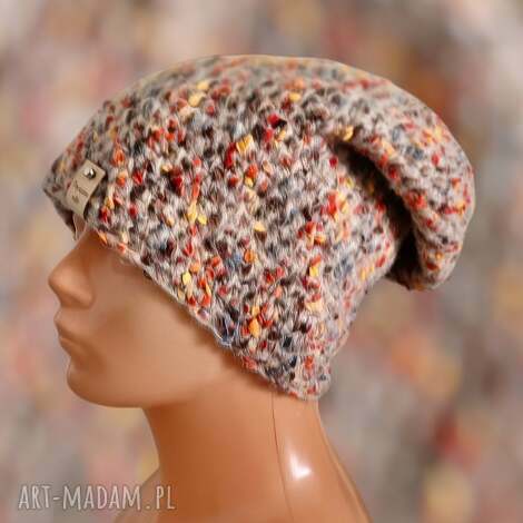 Kolorowa czapka damska z alpaki i merino - handmade