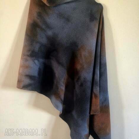 gołębio - miodowe ponczo z miękkiej jagnięcej wełny dzianina sweter, zimowy