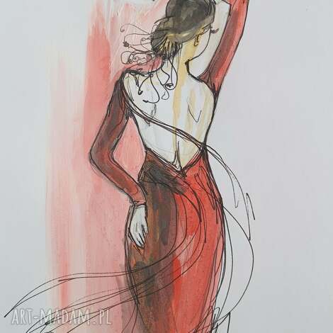 Flamenco - autorska grafika kobiety w czerwonej sukni