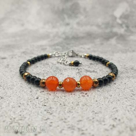 Bransoletka mini z jadeitem, hematytem i onyks - stal szlachetna art-Madam.pl