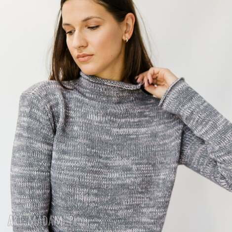 Ciepły sweter damski półgolf z wełny - Hermina szaro-różowy (S-XL)