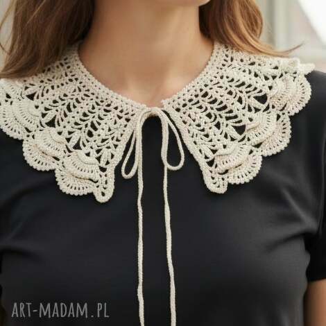the wool art kołnierzyk retro beżowy, szydełkiem na szyję, prezent, koronka