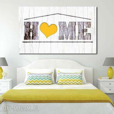Duży obraz HOME 03 120x70 cm na płótnie szary i żółty - gotowy do zawieszenia