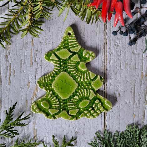 Choinka XL zawieszka ceramiczna - dekoracja bożonarodzeniowa z zielonym szkliwem
