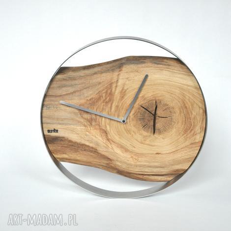 zegar loft - dębowy w stalowej obręczy 40cm drewno, scienny, salon