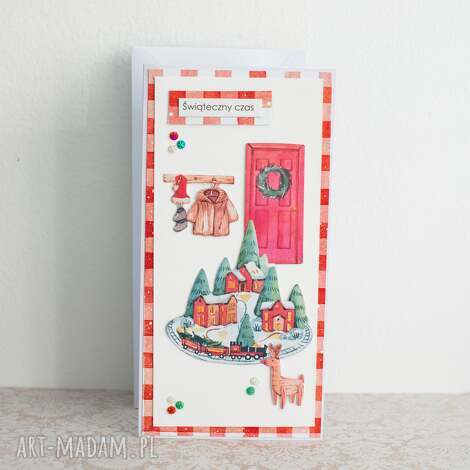 Świąteczna kartka Boże Narodzenie "Świąteczny czas" - handmade scrapbooking z kopertą