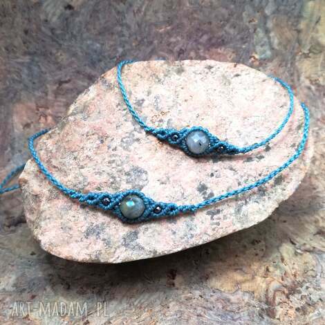 Komplet labradoryt w makramie - turkusowy choker i bransoletka (UNO)