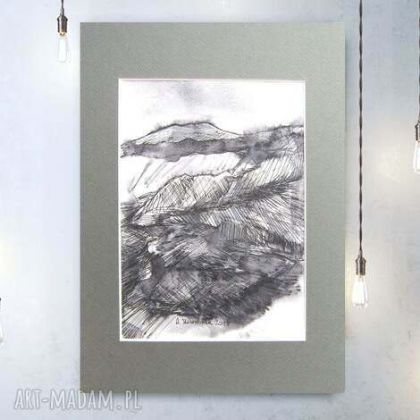 Rysunek z górami - czarno-biały górski pejzaż w stylu minimalistycznym 21x30 cm