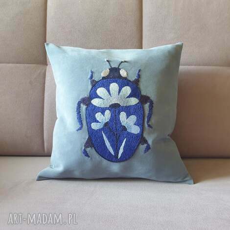 poszewka z haftem chrząszcza - szept nocy, poduszka ozdobna poduszka, haftowana