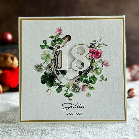 Kartka na 18 urodziny z personalizacją BH 34 - ręcznie robiona 14x14 cm