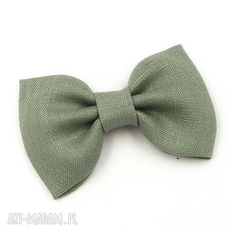 Spinka do włosów zielona kokarda z lnu Linen Bow Sage - ręcznie robiona