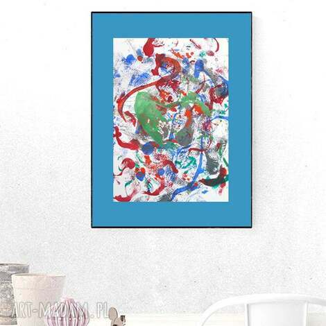Abstrakcyjna grafika 30x40 cm na ciemnoniebieskim tle - metaliczne akcenty, loft, bez ramy