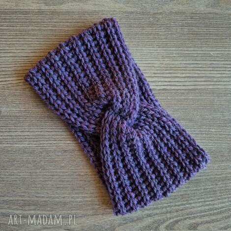 opaska damska fioletowa wełniana alpaka na szydełku