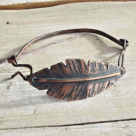 Bransoletka z kutej oksydowanej miedzi /68/ - surowy boho, handmade