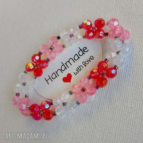 Bransoletka w kwiaty z koralików na gumce - handmade